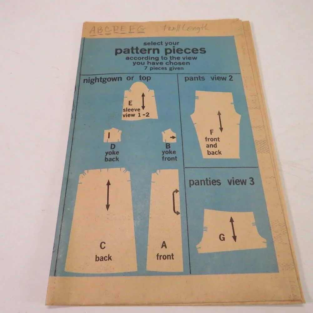simplicity 9095 sewing pattern nightgown, shirt, pants, shorts